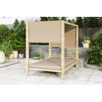 Ibiza 90's Kuta Loungebett, greywashed/beige, FSC-Teak/Olefin, 200 x 140