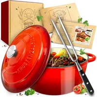 Krustenzauber Gusseisen Topf [inkl. Fleischgabel] - 26cm Schmortopf backofengeeignet