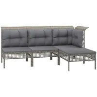 VidaXL 4-tlg. Garten-Lounge-Set mit Kissen Grau Poly Rattan