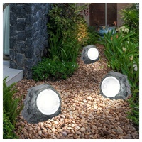 GLOBO 3er Set LED Solarleuchte, Stein, grau, H 10,5