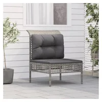 VidaXL Garten-Mittelsofa mit Kissen Grau Poly Rattan