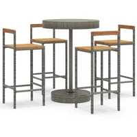 VidaXL 5-tlg. Gartenbar-Set Grau Poly Rattan & Massivholz Akazie