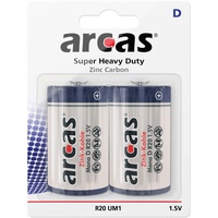 Arcas Mono-Batterie Super Heavy Duty 1,5V, Typ D/R20, 2er-Pack