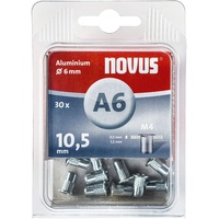 Novus 045-0075 A6 Blindnietmutter Ø6 mm Aluminium, 30 Nietmuttern,