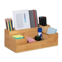Relaxdays Schreibtisch Organizer, 7 Fächer, Bambus-Organizer, Büro, Küche, Bad,