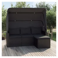 VidaXL 3-Sitzer-Gartensofa mit Dach und Fußhocker Schwarz Poly Rattan