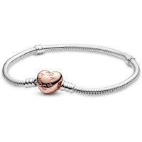 Pandora Moments Schlangen-Gliederarmband mit Herz-Verschluss, Silber/Rosé, 19 cm, 580719-19
