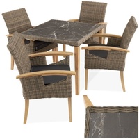 Tectake Rattan Tisch Tarent mit 4 Stühlen Rosarno, mit