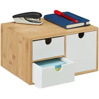Relaxdays Schubladenbox, Bambus & MDF, Mini Kommode 3 Schubladen,