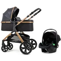 Pixini Nelio Kinderwagen 3in1 gold/schwarz Kunstleder)