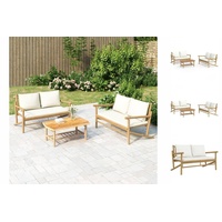 VidaXL Garten-Lounge-Set 3-tlg. Creme Bambus braun/weiß