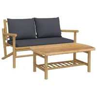 VidaXL 2-tlg. Garten-Lounge-Set mit Dunkelgrauen Kissen Bambus