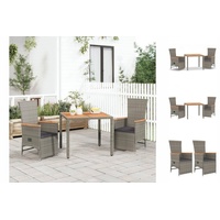 VidaXL 3-tlg. Garten-Essgruppe mit Kissen Grau Poly Rattan