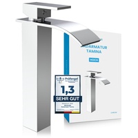 Bächlein Badarmatur Tamina hoch in Wasserfall-Design, extra hoher Einhebelmischer