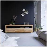 Tikamoon TV Schrank aus Teak auf praktischen Rollen 180cm