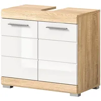 Inn.furn Waschbeckenunterschrank weiß Hochglanz Eiche 60 cm Mambo