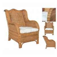 VidaXL Sessel mit Kissen Hellbraun Natur-Rattan und Leinen