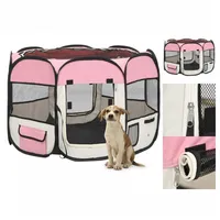 VidaXL Faltbarer Welpenlaufstall mit Tragetasche Rosa 90x90x58 cm