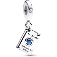 Pandora Aufklappbarer Reisepass Charm-Anhänger aus Sterling Silber mit blauem