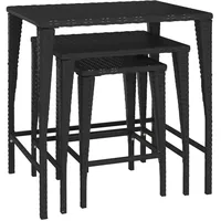VidaXL Satztische 3 Stk. Schwarz Poly Rattan