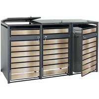 Mendler 3er Mülltonnenverkleidung HWC-J81, Mülltonnenbox, erweiterbar, Metall 82kg, anthrazit