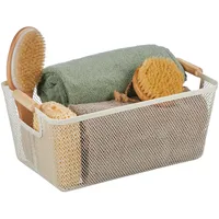 Relaxdays Drahtkorb mit Holzgriffen, eckig, Aufbewahrungskorb Metall, HBT 16,5