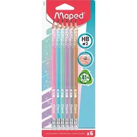 Maped Bleistifte HB farbsortiert und Glitzer mit Radierer, 6