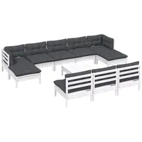 VidaXL Garten-Lounge-Set 11-tlg. weiß Kiefernholz