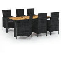 VidaXL Polyrattan Garten-Essgruppe 7-tlg. schwarz inkl. Auflagen  3094861