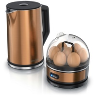 Arendo Frühstücksset, Wasserkocher ELEGANT mit Eierkocher SEVENCOOK Edelstahl Kupfer,