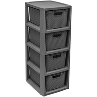 BranQ Regal mit 4 Körbe Rattan Design, Plastic, Anthrazit,