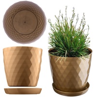Kadax Blumentopf mit Untersetzer, Pflanzkübel, 16 cm, Gold -