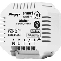 Kopp Smart-Control Schaltaktor, 1 Kanal, 5-Draht, Smart-Home Bluetooth-Mesh Technologie,