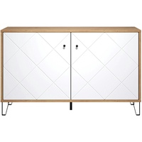 VCM Touch Sideboard 2 Türen Eiche Dekor, weiß matt.