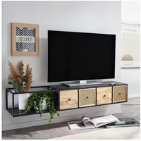 FineBuy Lowboard Hängend Mango Massivholz Wiener Geflecht Holz Metall