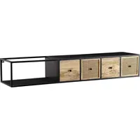 FineBuy Massive TV-Board Kommode 150x25x35 cm Schwarz/Wiener Geflecht/Massivholz/Metall