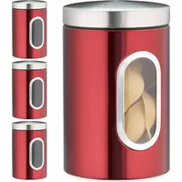 Relaxdays 4x Vorratsdose mit Sichtfenster rot - Rot