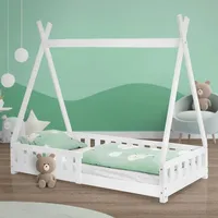 ML-Design Kinderbett Tipi 80x160 cm Weiß mit Rausfallschutz Lattenrost
