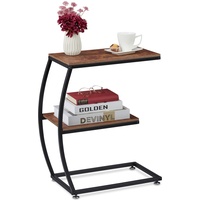 Relaxdays Beistelltisch, 2 Ablagen, C-Form, Industrial Design, Sofatisch Metall