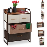 Relaxdays Schubladenschrank, 4 Stoff Fächer, Ablage, Schlafzimmer Nachtschrank, Minikommode