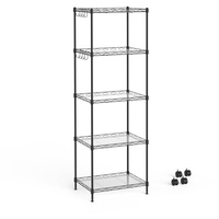 Mondeer Metallregal, 5-Stufiges Küchenregal, mit 8-Haken und 4-Rädern, PP-Trennwand,