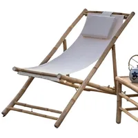 Dekoleidenschaft Liegestuhl "Relax" aus Bambus Holz, creme, klappbar, Gartenstuhl