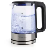 GOURMETmaxx Glas-Wasserkocher LED 1,7l 2200W Edelstahl/schwarz kabellos Wasserkocher kabelgebunden