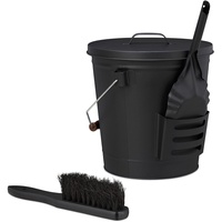 Relaxdays Ascheeimer mit Deckel und Kehrset, 19 L, inkl.