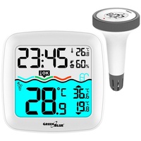GreenBlue Poolthermometer Digitales Funk-Poolthermometer Schwimmendes Thermometer Pool SPA DCF-Funkuhrfunktion