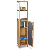 Relaxdays Badregal Bambus 5 Ablagen, Standregal mit Schranktür HxBxT: