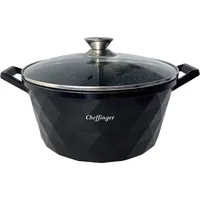 Cheffinger Kochtopf Alu Guss Glasdeckel Ø24cm Induktion Marmorbeschichtung