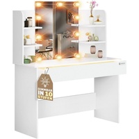 CASARIA Schminktisch Lucia Weiß 140x110x40cm mit LED Beleuchtung Fernbedienung