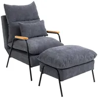 Homcom Ohrensessel mit Hocker, Relaxsessel mit neigbarer Rückenlehne, Grau,