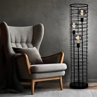 GLOBO Stehlampe Wohnzimmer Stehleuchte Gitter Geflecht Stehlampe schwarz, Metall,